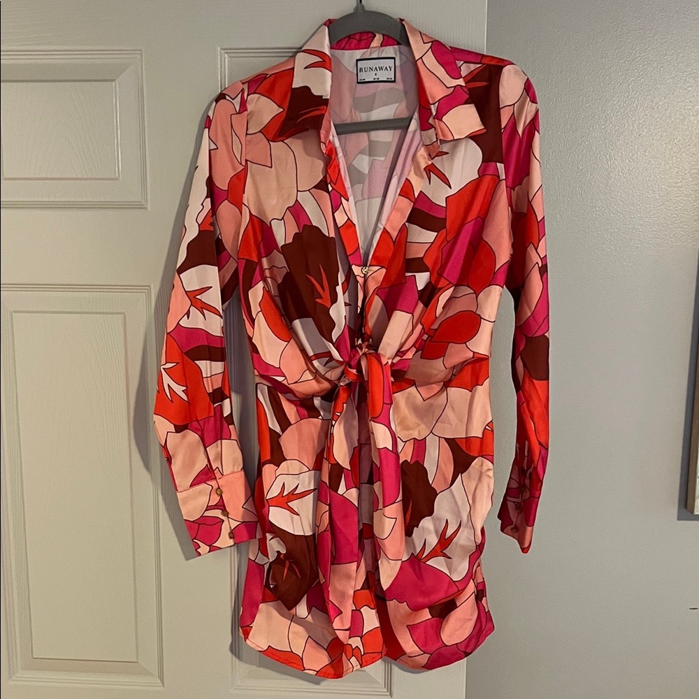 RUNAWAY Red and Pink Floral Long Sleeve Dress